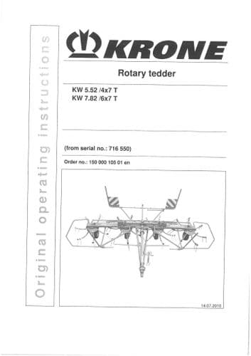 Krone Rotary Tedder Rake KW 5.52/4x7T & KW7.82/6x7T Operators Manual