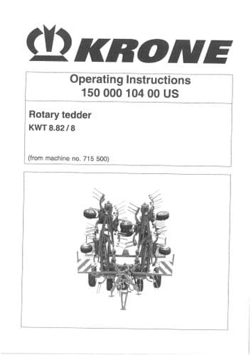 Krone Rotary Tedder Rake KWT 8.82/8 Operators Manual