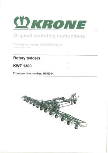 Krone Rotary Tedder Rake KWT1300 Operators Manual KWT 1300
