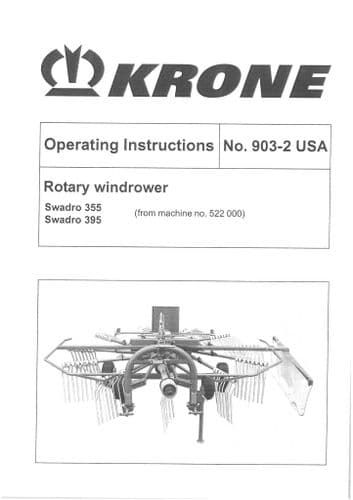 Krone Rotary Windrower Rake Swadro 355 395 Operators Manual