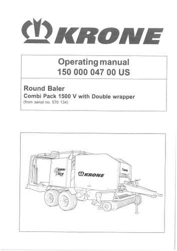 Krone Round Baler Combi Pack 1500V with Double Wrapper Operators Manual 1500 V