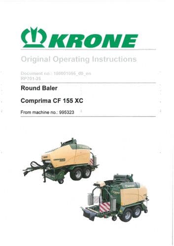 Krone Round Baler Comprima CF155XC Operators Manual CF 155 XC