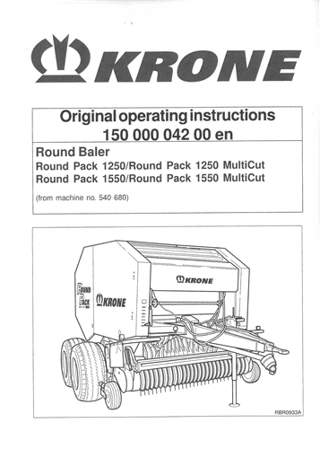 Krone Round Baler Round Pack 1250/1250 Multicut 1550/1550 Multicut Operators Manual