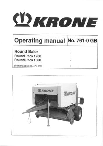 Krone Round Baler Round Pack 1260 1560 Operators Manual