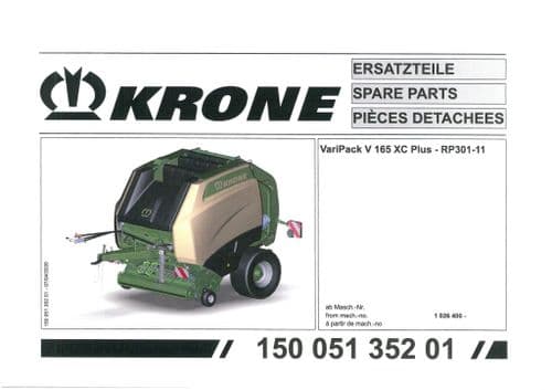 Krone Round Baler VariPack  V165XC Plus  -  Parts Manual - 165