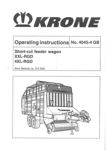 Krone Short cut  Feeder Wagon - XXL-RGD 4XL-RGD - Operators Manual