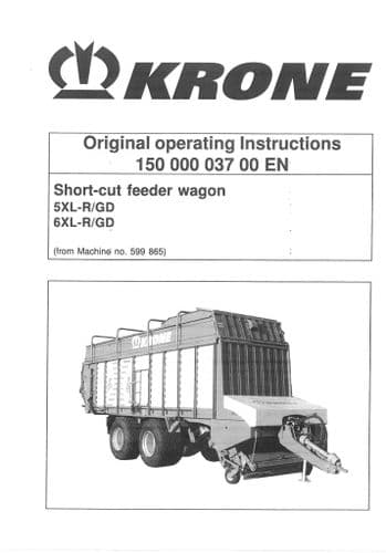Krone Shortcut  Feeder Wagon - 5XL R/GD 6XL R/GD - Operators Manual 5 XL 6XL R/GD