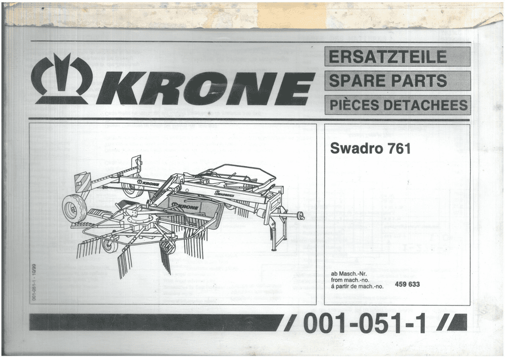 Krone Swadro 761 Twin Rotor Rake Parts Manual