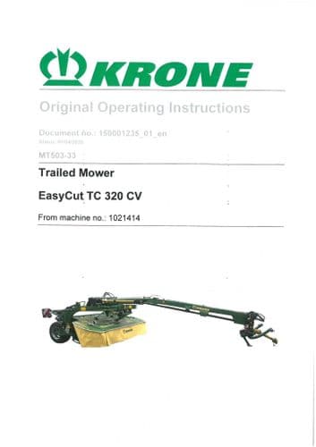 Krone Trailed Mower EasyCut TC 320 CV Operators Manual TC320CV