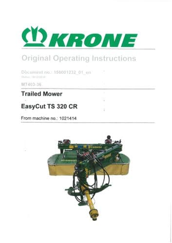 Krone Trailed Mower EasyCut TS 320 CR Operators Manual TS320CR