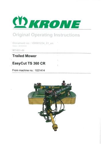 Krone Trailed Mower EasyCut TS 360 CR Operators Manual TS360CR