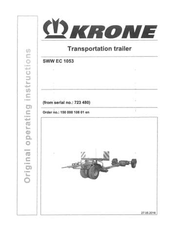 Krone Transportation Trailer SWW EC 1053 - Operators Manual - SWW EC 1053