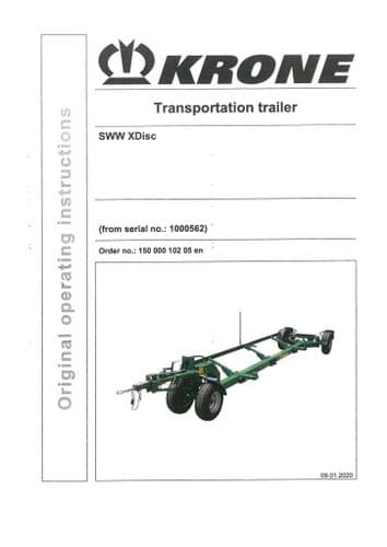Krone Transportation Trailer SWW XDisc - Operators Manual - SWW XDisc