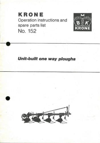 Krone Unit-built One Way Plough Operators Manual with Parts List