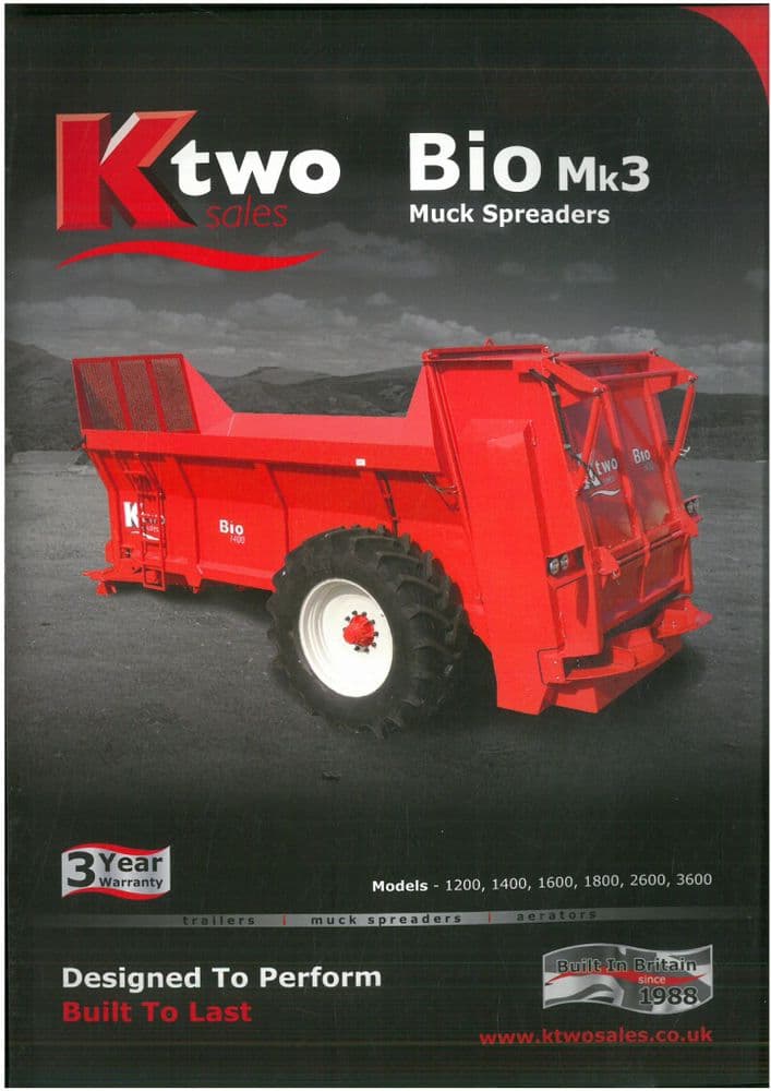 Ktwo Ktwo Sales Bio Mk3 Muck Spreaders - 1200 1400 1600 1800 2600 3600 Brochure