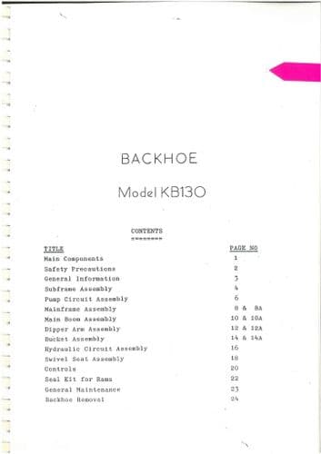 Kubota Backhoe 629 for Tractor B7100 & 619B for Tractor B6000 Operators Manual