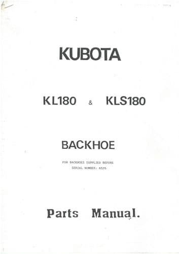 Kubota Backhoe KL180 & KLS180 Parts Manual