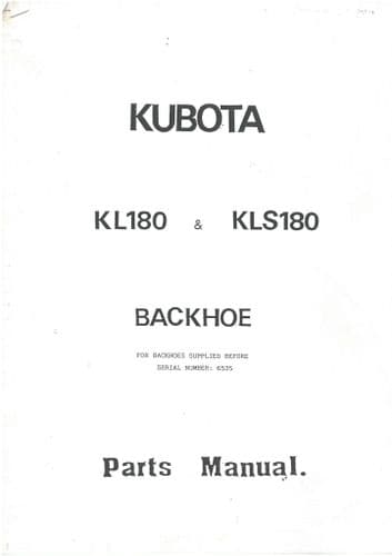 Kubota Backhoe KL180 & KLS180 Parts Manual