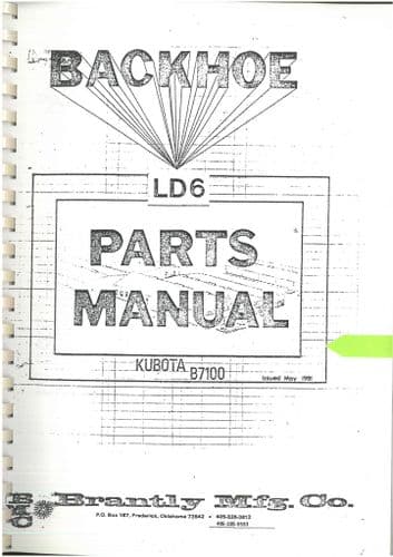 Kubota Backhoe Model LD6 for Tractor B7100 Parts Manual