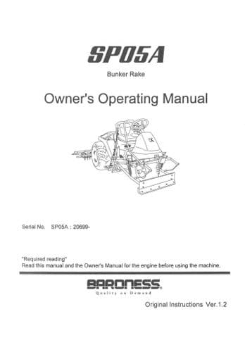 Kubota Baroness Bunker Rake SP05A Operators Manual SP 05 A