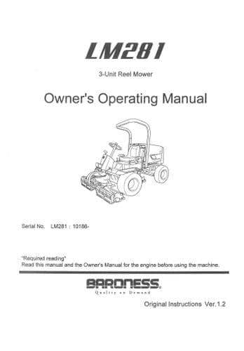 Kubota Baroness Reel Mower LM281 Operators Manual LM 281