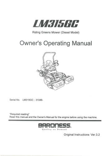 Kubota Baroness Riding Greens Mower LM315GC Operators Manual  LM 315 GC
