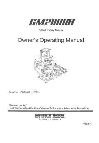 Kubota Baroness Rotary Mower GM2800B Operators Manual  GM 2800 B