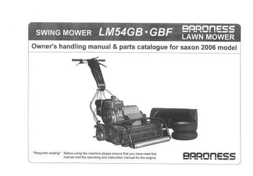Kubota Baroness Swing Lawn Mower LM54GB  Operators Manual & Parts List