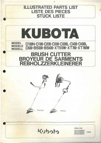 Kubota Brush Cutter BS330 BS430 XT610W XT760 XT760W Parts Manual