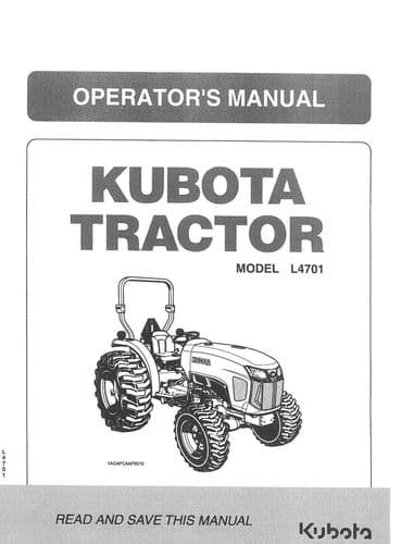 Kubota Compact Utility Tractor L4701 Operators Manual
