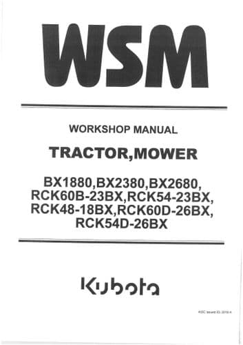 Kubota Compact Utility Tractor Mower BX1880 BX2380 BX2680 RCK60B-23BX  Workshop Service Manual