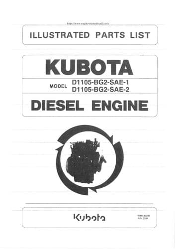 Kubota Diesel Engine D1105-BG2-SAE-1 D1105-BG2-SAE-2 Parts Manual