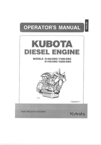 Kubota Diesel Engine D1403-EBG D1703-EBG V1903-EBG V2203-EBG Operators Manual