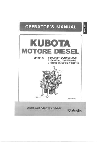 Kubota Diesel Engine D905-E D1105-TE V1305-E D1005-E V1205-E Operators Manual