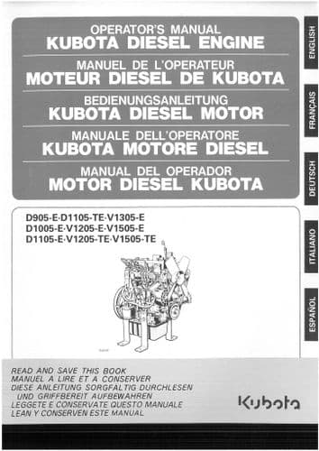 Kubota Diesel Engine D905E D1105TE V1305E D1005E V1205E V1505E D1105E V1205TE V1505TE Ops Manual