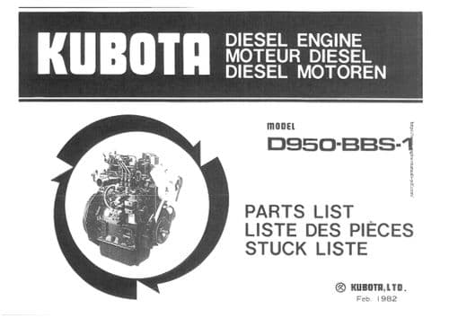 Kubota Diesel Engine D950-BBS-1 Parts Manual