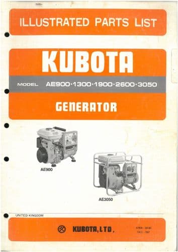 Kubota  Diesel Engine Generator AE 900 1300 1900 2600 3050 Parts Manual