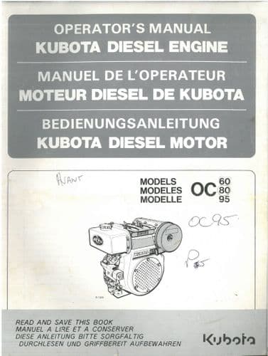 Kubota Diesel Engine OC60 OC80 OC95 Operators Manual