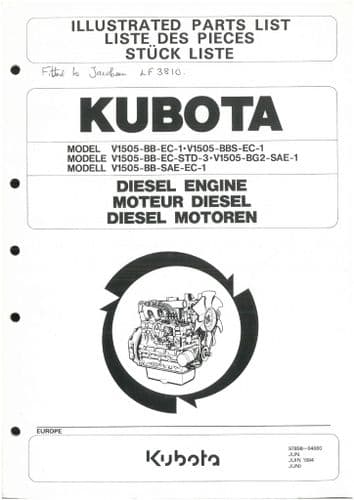 Kubota Diesel Engine V1505-BG2-SAE-! V1505-BB-AE-EC-1 Parts Manual