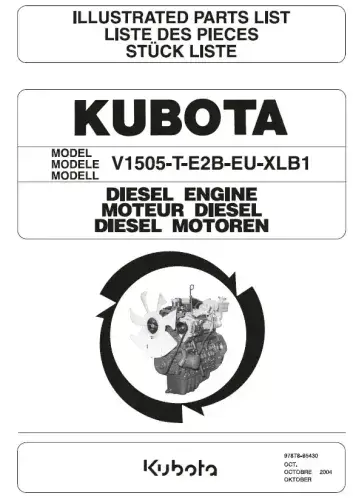 Kubota Diesel Engine  V1505-T-E2B-EU-XLB1 Parts Manual