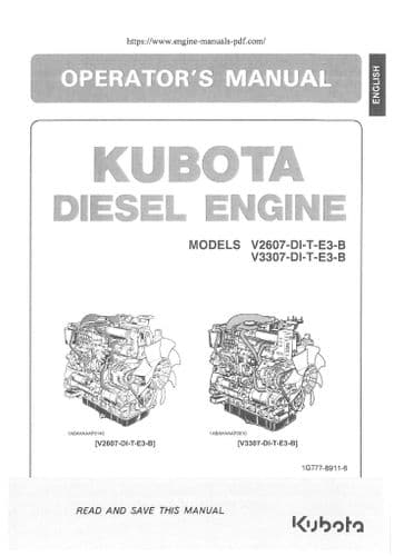 Kubota Diesel Engine V2607-DI-T-E3-B V3307-DI-T-E3-B Operators Manual