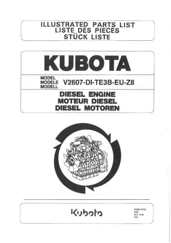 Kubota Diesel Engine V2607-DI-TE3B-EU-Z8 Parts Manaul