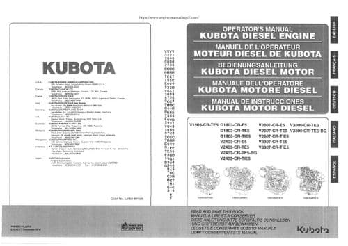 Kubota Diesel Engine V3307-CR-TIE5, V3800-CR-TE5 V3800-CR-TE5-BG Operators Manual