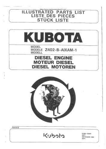 Kubota Diesel Engine Z402-B-AIXAM-1 Parts Manual