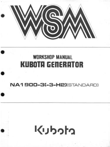 Kubota Diesel Generator NA1900-3 (-3-H2) Workshop Service Manual NA 1900