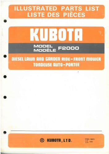 Kubota Diesel Lawn& Garden Ride - Front Mower F2000 Parts Manual F 2000