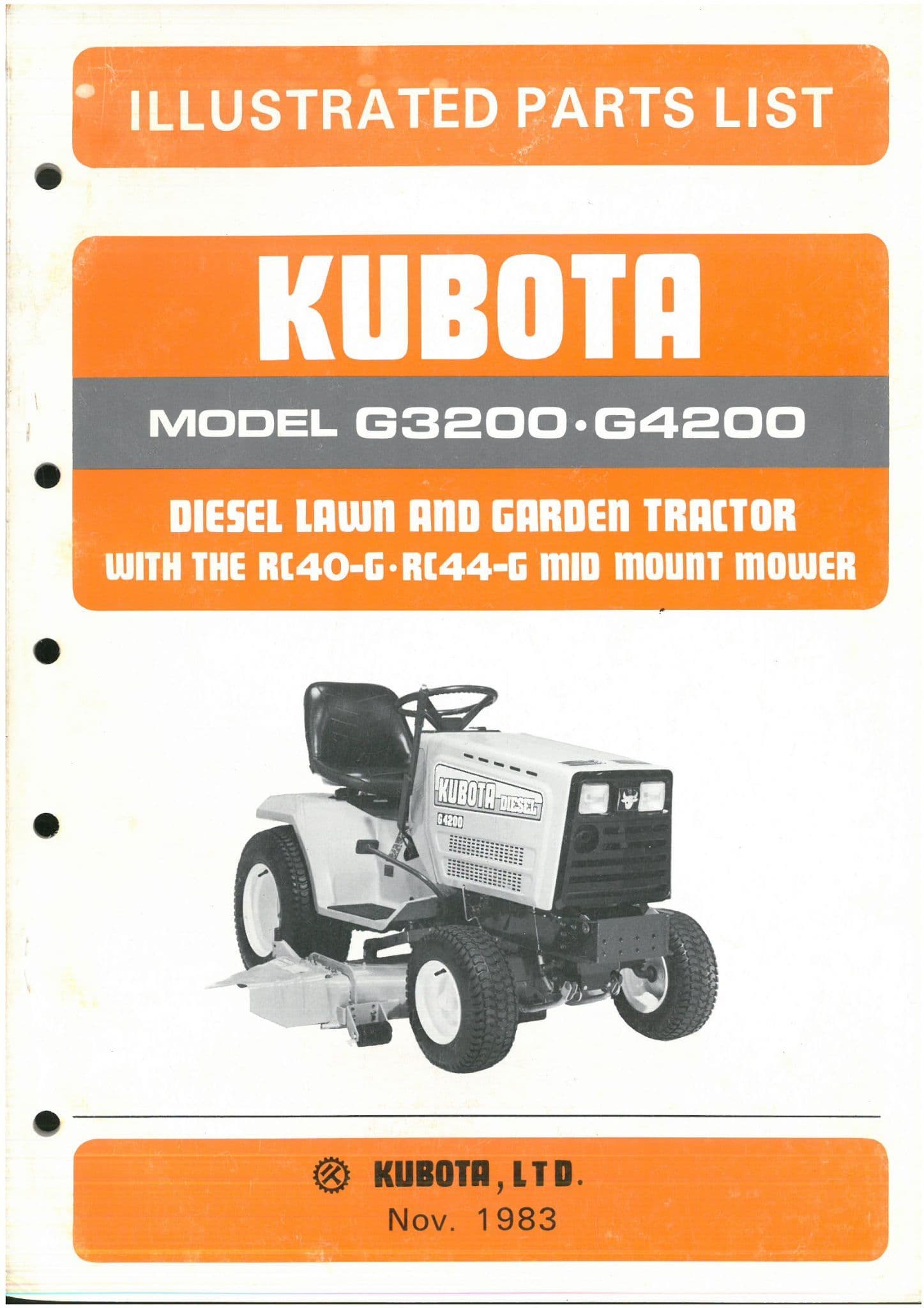 Kubota Diesel Lawn & Garden Tractor G3200 G4200 Parts Manual