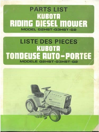 Kubota Diesel Ride On Mower G2, G2HST & G3HST Parts  Manual