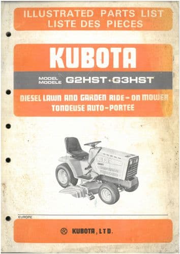 Kubota Diesel Ride On Mower G2HST & G3HST Parts  Manual - ORIGINAL