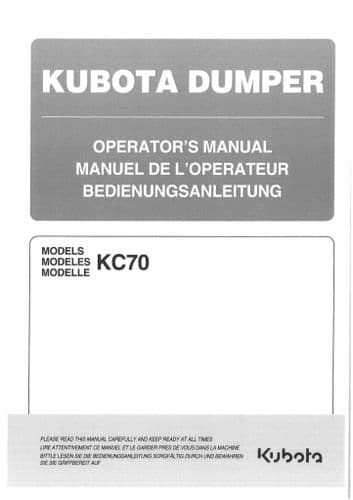 Kubota Dumper Truck KC70 Operators Manual